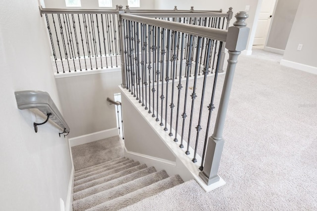 stairs featuring carpet floors