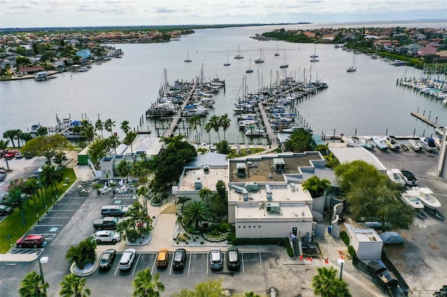 aerial view with a water view