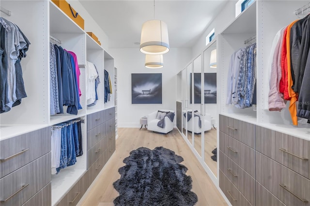 spacious closet featuring light wood-style flooring and visible vents