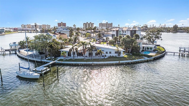 aerial view featuring a water view