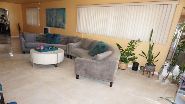 living room featuring light tile patterned floors