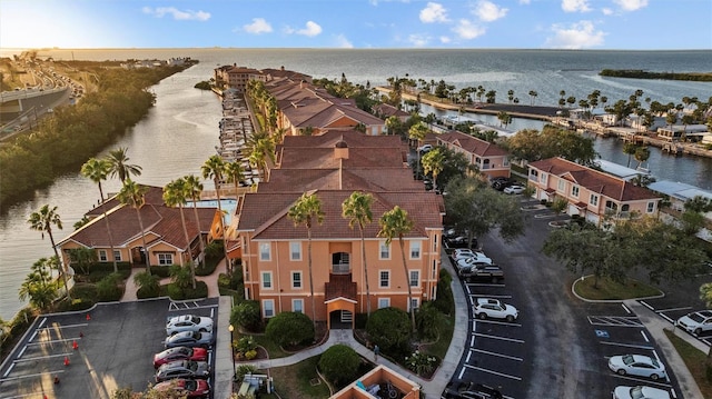 aerial view featuring a water view