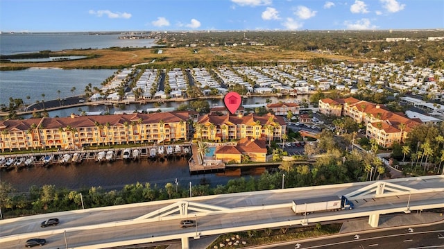 aerial view with a water view