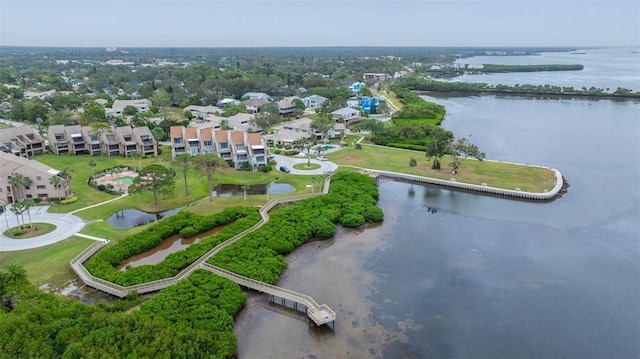 aerial view featuring a water view