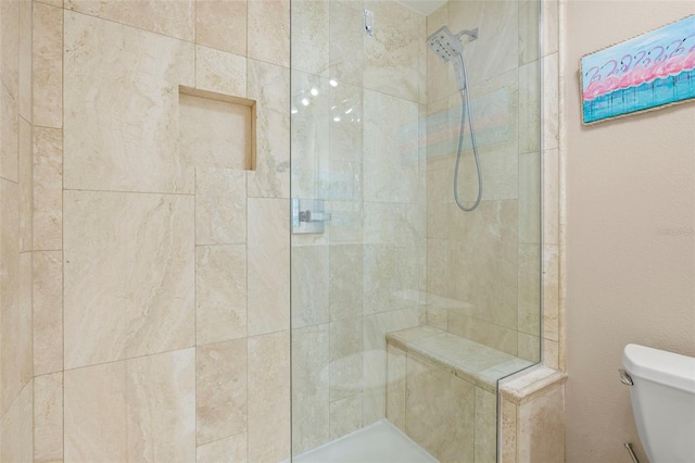 bathroom with toilet and tiled shower