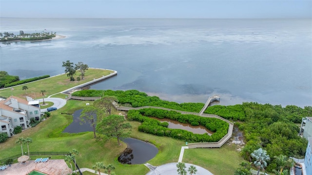 aerial view with a water view