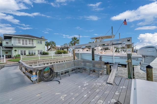 view of dock with a water view