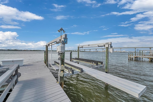 view of dock with a water view