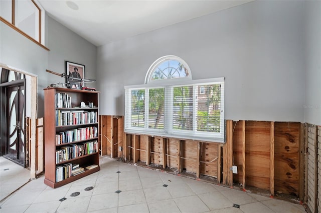 interior space featuring a towering ceiling