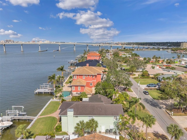 bird's eye view featuring a water view