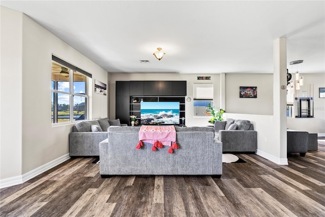 living room featuring dark hardwood / wood-style floors