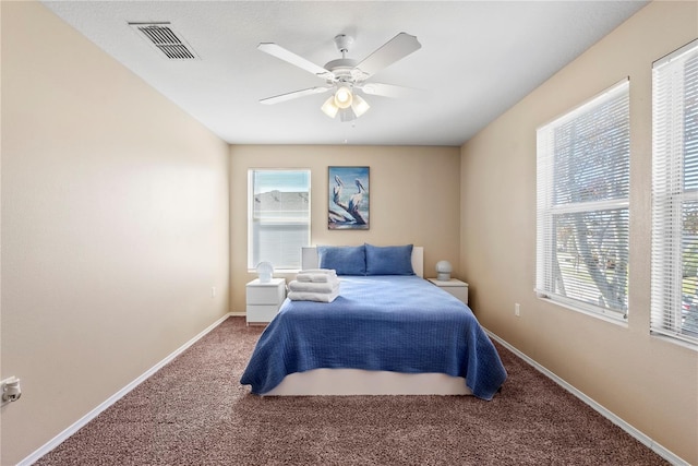 bedroom with carpet flooring and ceiling fan