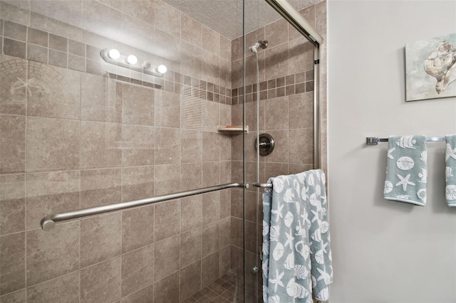 bathroom featuring a shower with shower door