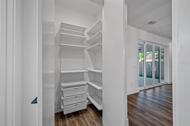 walk in closet featuring dark hardwood / wood-style floors