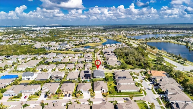 drone / aerial view featuring a water view