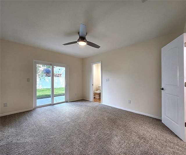 unfurnished room with carpet and ceiling fan