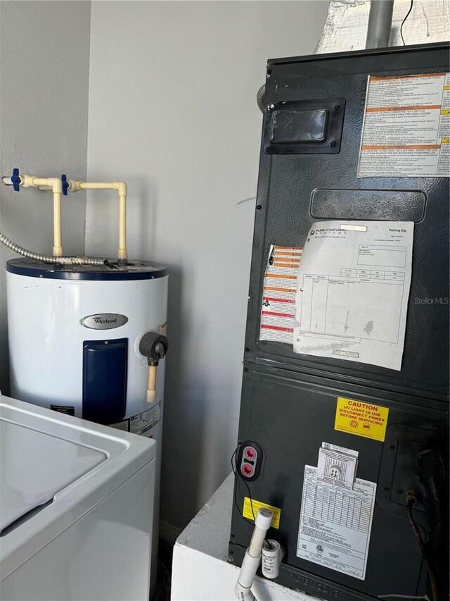 847 Hand Ave, Sarasota, FL 34232 - utility room with washer / dryer, heating unit, and electric water heater