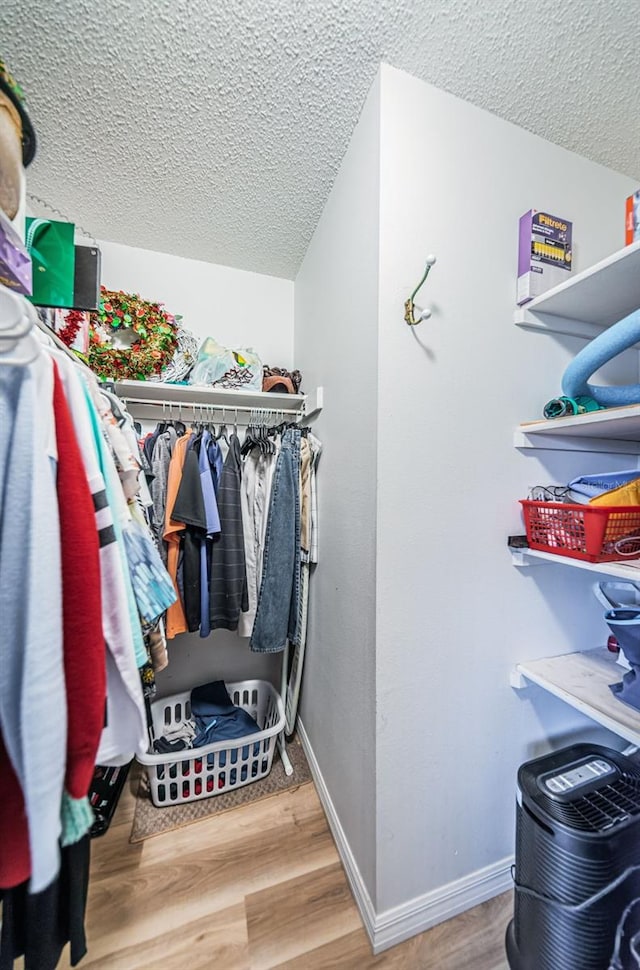 spacious closet with vaulted ceiling and hardwood / wood-style flooring