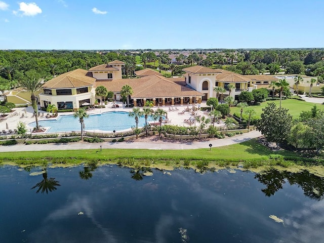 aerial view with a water view