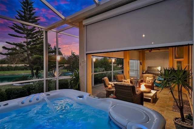 exterior space featuring a jacuzzi