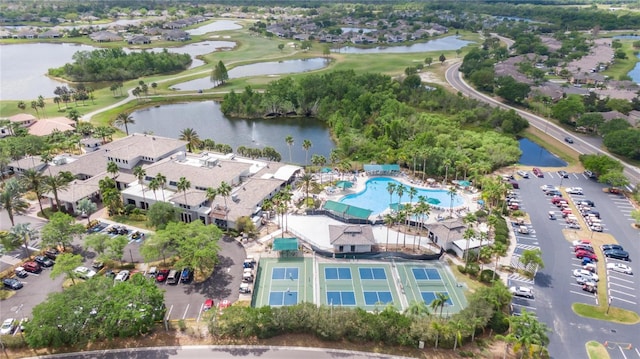 aerial view featuring a water view