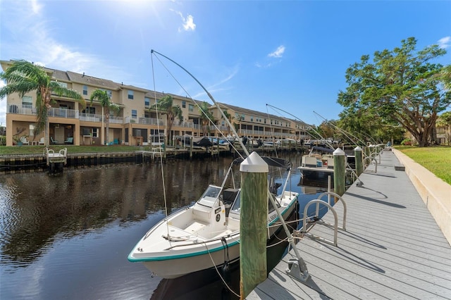 view of dock with a water view