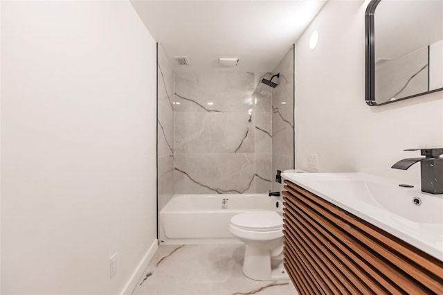 21048 Peachland Blvd, Port Charlotte, FL 33954 - full bath with toilet, marble finish floors, vanity,  shower combination, and baseboards