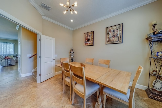 94 The Cove Way, Indian Rocks Beach, FL 33785 - dining space featuring ornamental molding, a chandelier, light tile patterned floors, baseboards, and recessed lighting