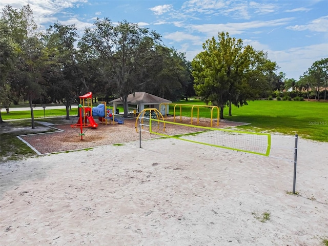 view of play area with a lawn