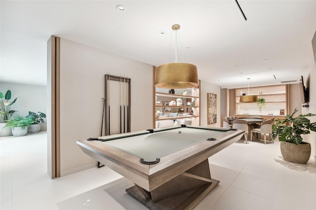 playroom featuring light tile patterned floors and pool table