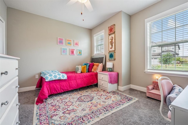 bedroom featuring carpet and ceiling fan