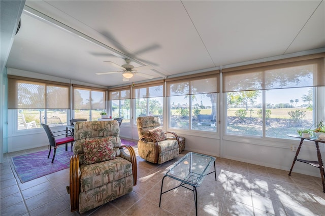 sunroom / solarium featuring ceiling fan