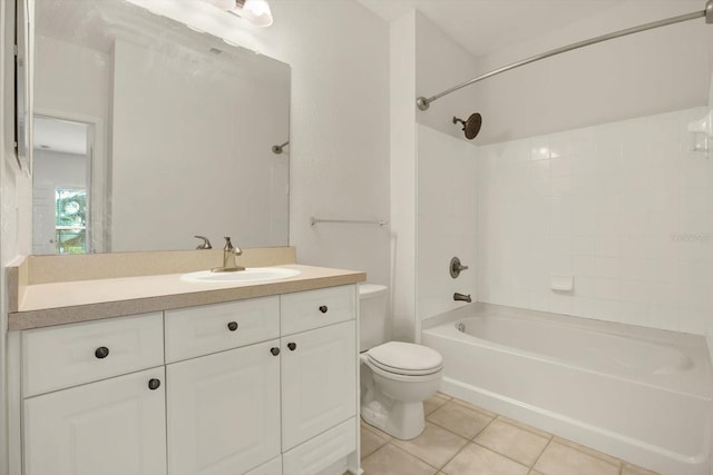 full bathroom featuring bathing tub / shower combination, tile patterned flooring, vanity, and toilet