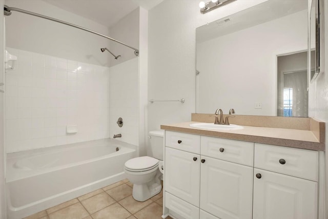 full bathroom with tile patterned floors, vanity, toilet, and bathing tub / shower combination