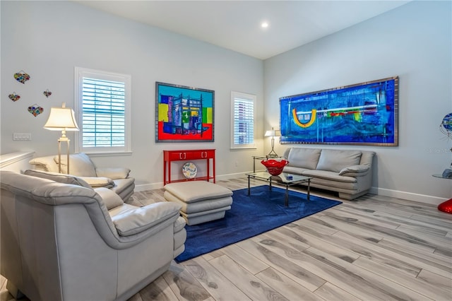 living room with light wood-type flooring