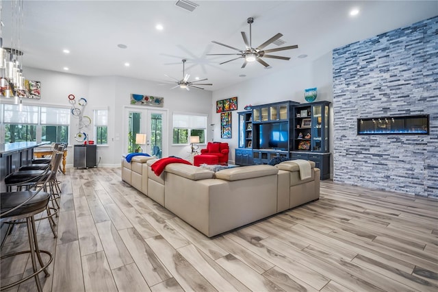 living room with ceiling fan