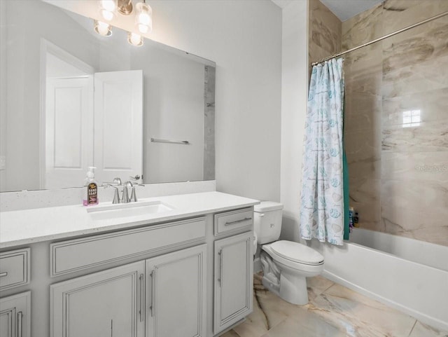 full bathroom featuring vanity, toilet, and shower / tub combo