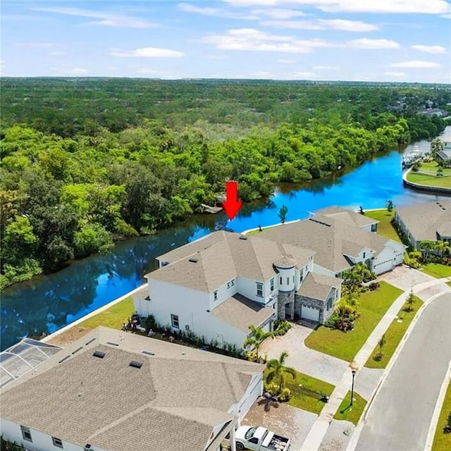 aerial view with a water view