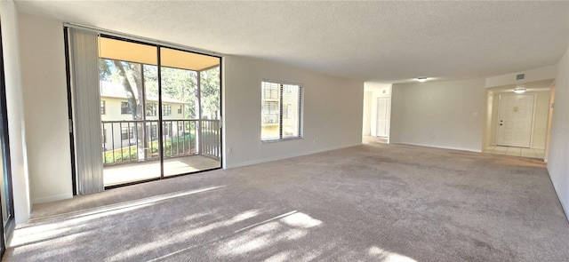 carpeted spare room with a textured ceiling