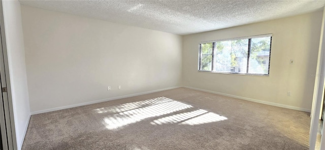 spare room featuring a textured ceiling and light carpet