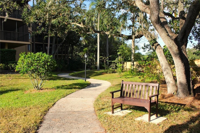 view of property's community featuring a lawn