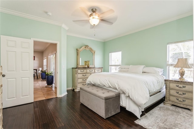 1433 Emerald Hill Way, Valrico, FL 33594 - bedroom with ornamental molding, dark wood-type flooring, baseboards, and ceiling fan