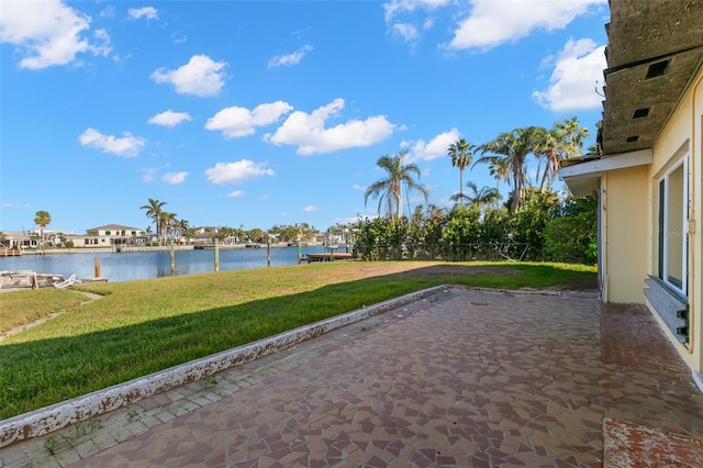 view of patio / terrace featuring a water view