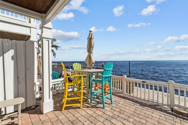 view of patio / terrace featuring a water view