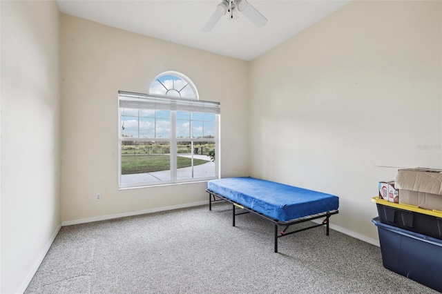 bedroom featuring carpet flooring and ceiling fan