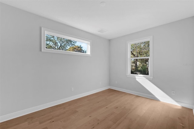 spare room featuring light wood-type flooring and a wealth of natural light