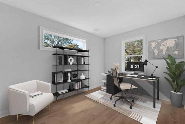 office space featuring hardwood / wood-style flooring and a healthy amount of sunlight