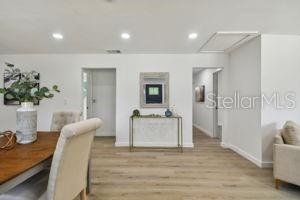 dining space with light hardwood / wood-style flooring