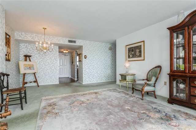 sitting room with a chandelier