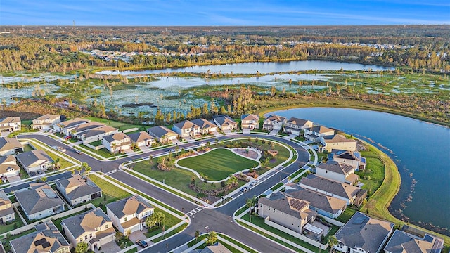 bird's eye view featuring a water view